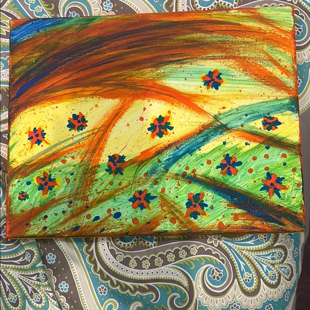 Orange and Green Swirling Landscape Painting